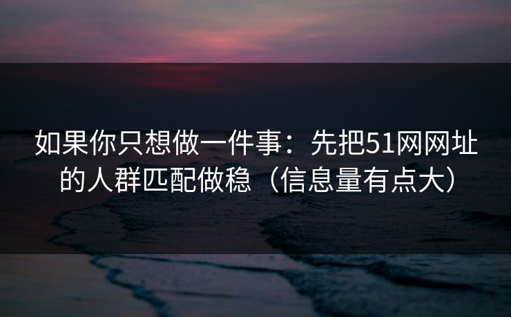 如果你只想做一件事：先把51网网址的人群匹配做稳（信息量有点大）