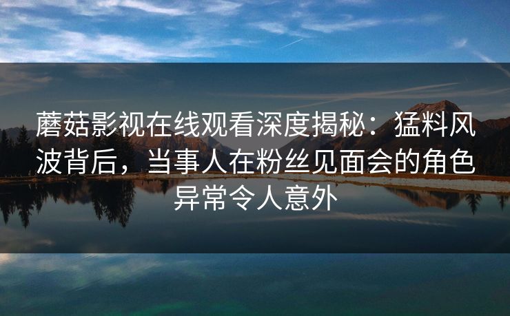蘑菇影视在线观看深度揭秘：猛料风波背后，当事人在粉丝见面会的角色异常令人意外