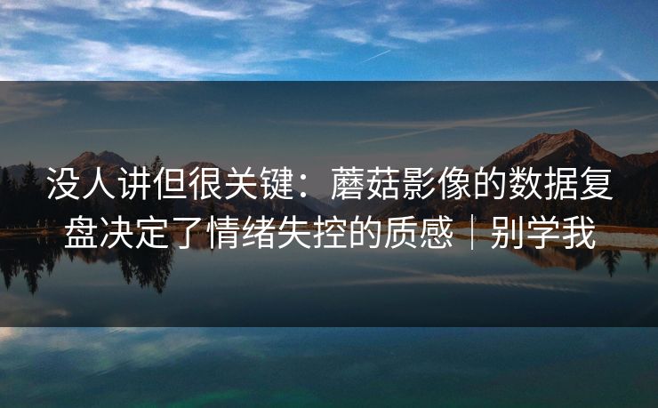 没人讲但很关键：蘑菇影像的数据复盘决定了情绪失控的质感｜别学我